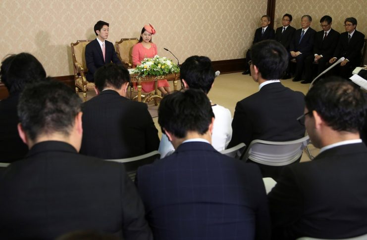 Japanese Princess Ayako and her fiance Kei Moriya attend a news conference to announce their engagement in Tokyo