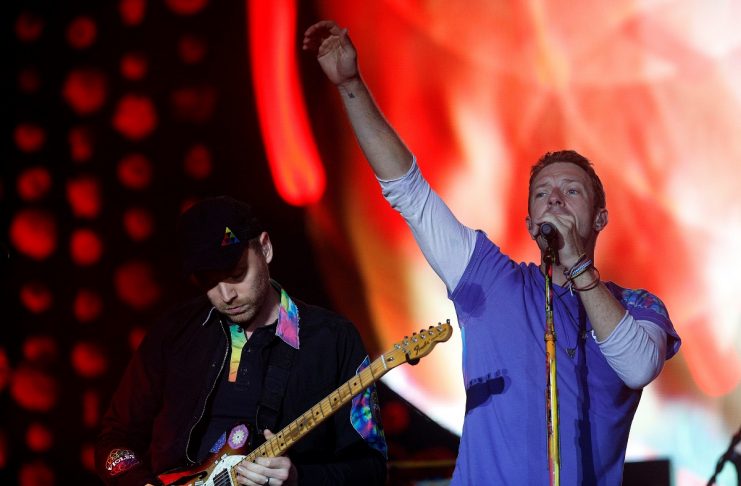 Coldplay perform on The Pyramid stage at Worthy Farm in Somerset during the Glastonbury Festival