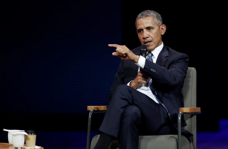Former US president Barack Obama speaks at a conference in Paris