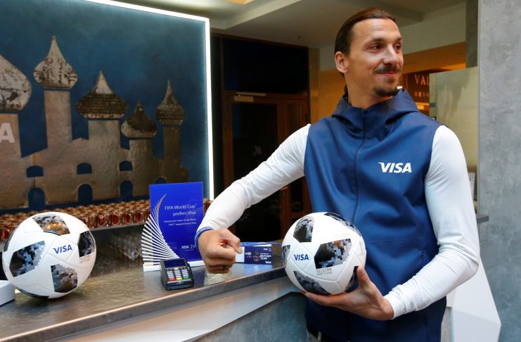 Former Swedish striker Ibrahimovic attends a meeting with media representatives on the upcoming 2018 FIFA World Cup in Moscow