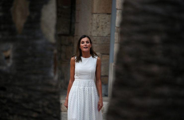 Spain’s Queen Letizia poses in Almudaina Palace during the summer holidays in Palma de Mallorca