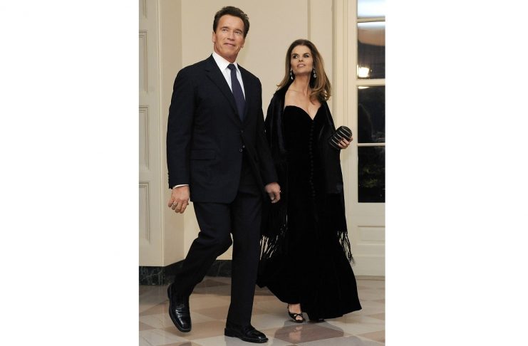 Schwarzenegger arrives for a dinner held for the National Governors Association by Obama at the White House in Washington