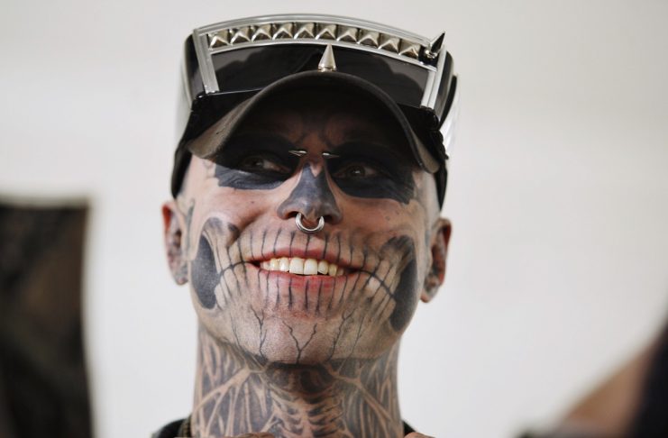 Canadian artist Rick Genest, also known as “Zombie Boy”, attends the show at the Duckie Brown Fall/Winter 2012 collection during New York Fashion Week
