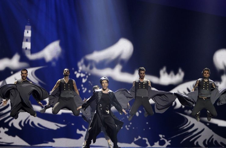 Bonomo of Turkey performs his song “Love Me Back” during a rehearsal for the Eurovison Song Contest final in Baku