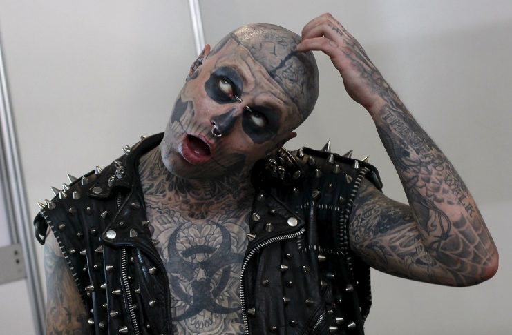 Canadian Rick Genest, known as “Zombie Boy”, poses during the Paradise Tattoo Convention in Heredia, Costa Rica