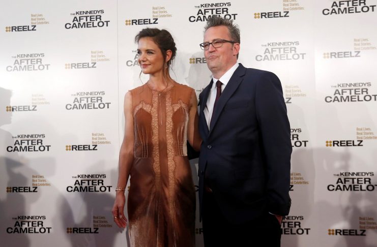 Cast members Holmes and Perry pose at the premiere for the television series “The Kennedys After Camelot” at The Paley Center for Media in Beverly Hills