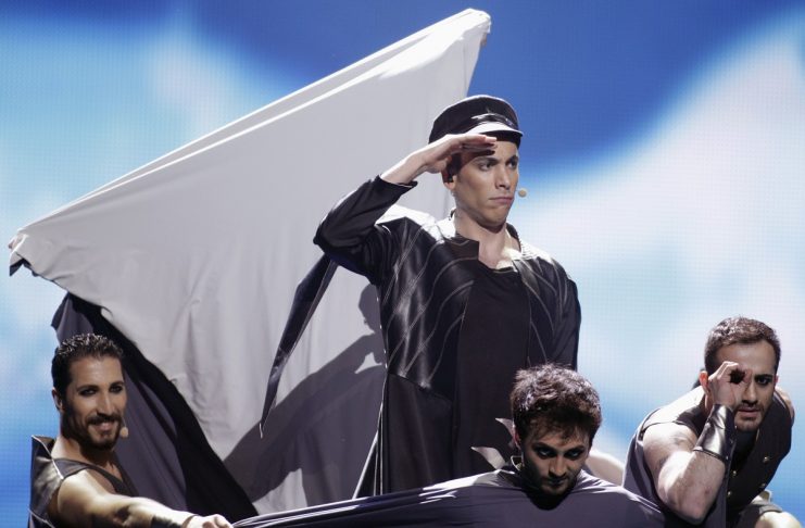 Bonomo of Turkey performs his song “Love Me Back” during a rehearsal for the Eurovison Song Contest final in Baku