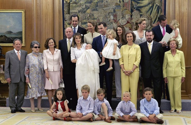 Spain’s Princess Letizia holds her daughter Sofia during a photo session with members of the Spanish Royal family before a private christening ceremony at Zarzuela Palace in Madrid