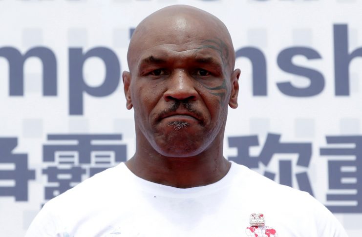 Former boxer Mike Tyson attends the weigh-in of IBF World Championship Bout on the outskirts of Beijing