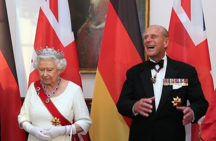 Britain’s Queen Elizabeth and Prince Philip greet Britain’s Foreign Secretary Hammond prior to state banquet in Berlin
