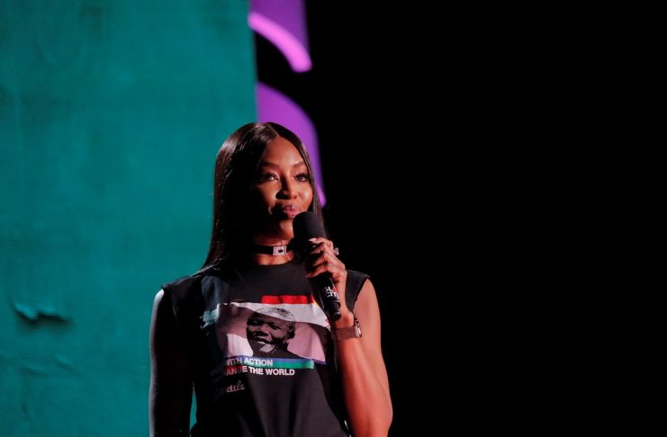Naomi Campbell speaks at the Global Citizen Festival concert in Central Park in New York City