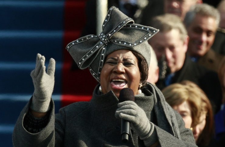 Aretha Franklin sings during the inauguration ceremony for President-elect Barack Obama in Washington