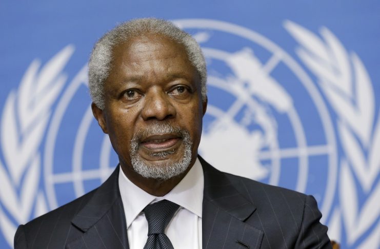 U.N.-Arab League mediator Annan addresses a news conference in Geneva