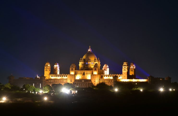 View of the illuminated Umaid Bhawan Palace, the venue for the wedding of actress Priyanka Chopra and singer Nick Jonas, is seen in Jodhpur