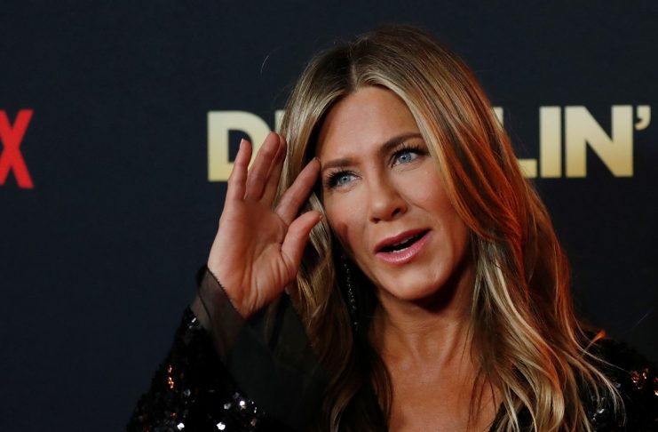 Cast member Jennifer Aniston poses at a premiere for the movie Dumplin’ in Los Angeles, California