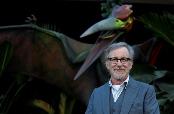 Executive producer Steven Spielberg poses at the premiere of the movie “Jurassic World: Fallen Kingdom” at Walt Disney Concert Hall in Los Angeles