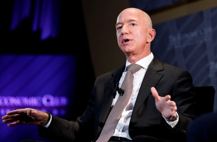 Jeff Bezos, president and CEO of Amazon and owner of The Washington Post, speaks at the Economic Club of Washington DC’s “Milestone Celebration Dinner” in Washington