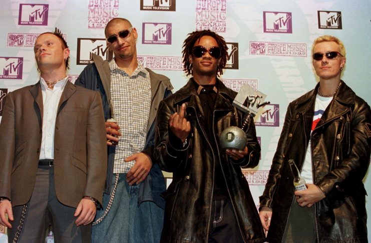 THE PRODIGY BAND MEMBERS POSE AT THE MTV MUSIC AWARDS IN ROTTERDAM
