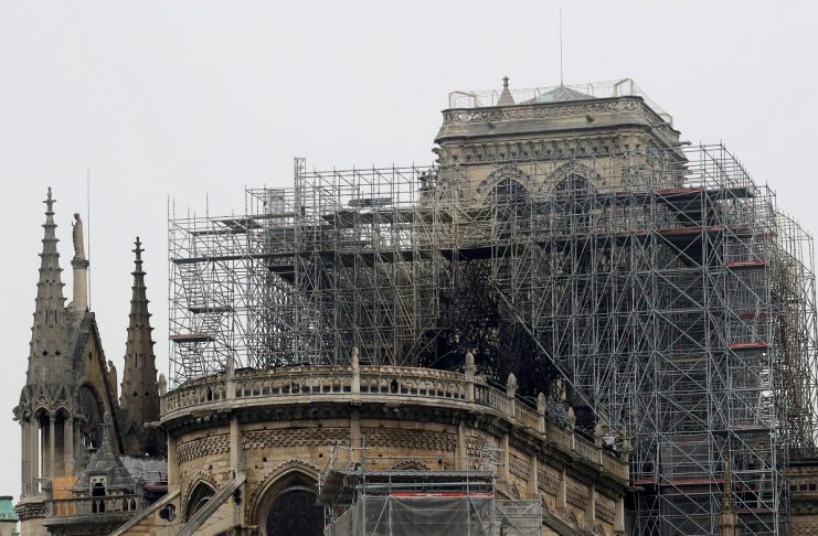 View of Notre-Dame Cathedral after a massive fire devastated large parts of the gothic gem in Paris