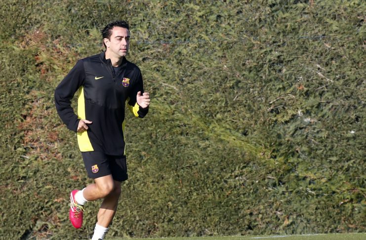 FC Barcelona’s player Xavi Hernandez runs during a training session at Ciutat Esportiva Joan Gamper in Sant Joan Despi