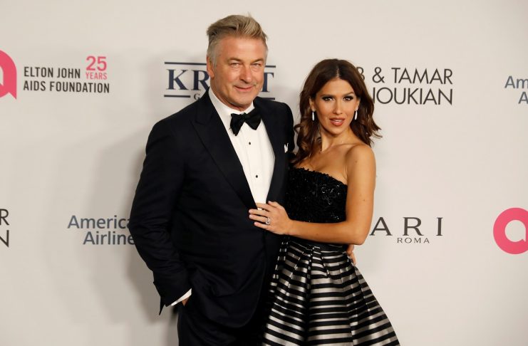 Actor Alec Baldwin and his wife Hilaria Baldwin pose on the red carpet during the commemoration of the Elton John AIDS Foundation 25th year fall gala at the Cathedral of St. John the Divine in New York City