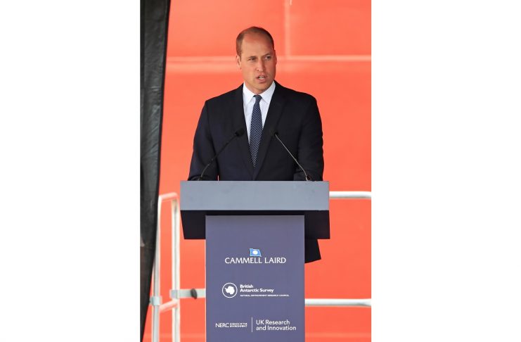 Britain’s Prince William speaks during the naming ceremony for the new polar research ship RRS Sir David Attenborough at Cammell Laird shipyard in Birkenhead