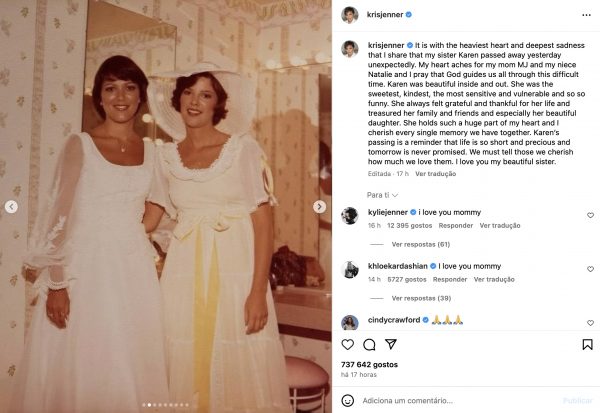 Kris Jenner chora a morte da irmã